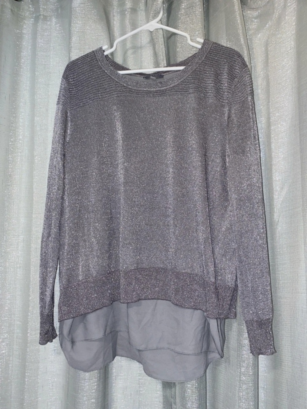 Joseph A Silver Shimmery Layered-Hem Long Sleeve Top